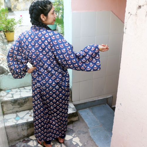 着物ガウン kimono gown | インド綿・ブロックプリント 着物