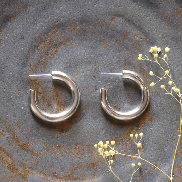 4.0M×silver×両耳用】フープピアス/ユニセックスピアス/メンズ