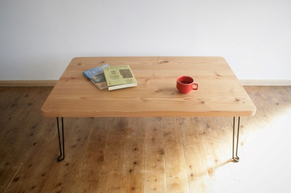 ぽこさん特注品　ローテーブル 天然無垢材みつろう仕上げ 　折り畳み式木製脚 1枚目の画像