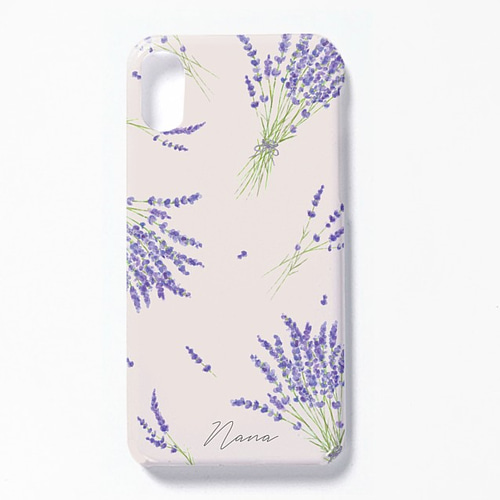 全3色 水彩ラベンダー柄ハードスマホケース iPhone 名入れ無料 iPhone