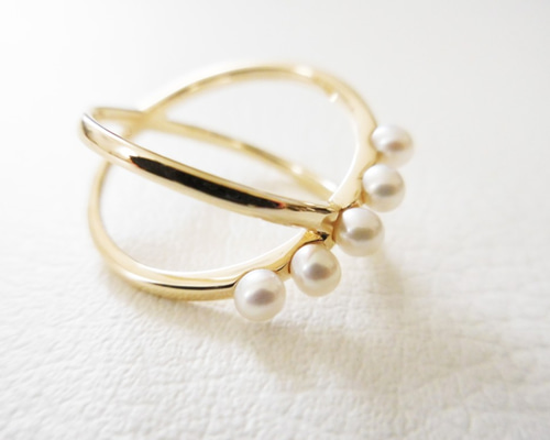 SALE】13号 K10 Gold 淡水パールクロスリング 上質 K10 淡水パール