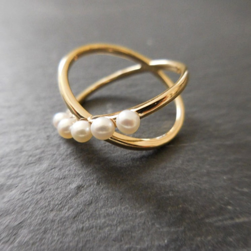 SALE】13号 K10 Gold 淡水パールクロスリング 上質 K10 淡水パール