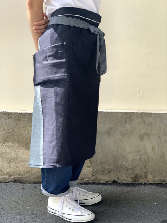 apron dress (革底ポケット) デニム エプロン 2枚目の画像