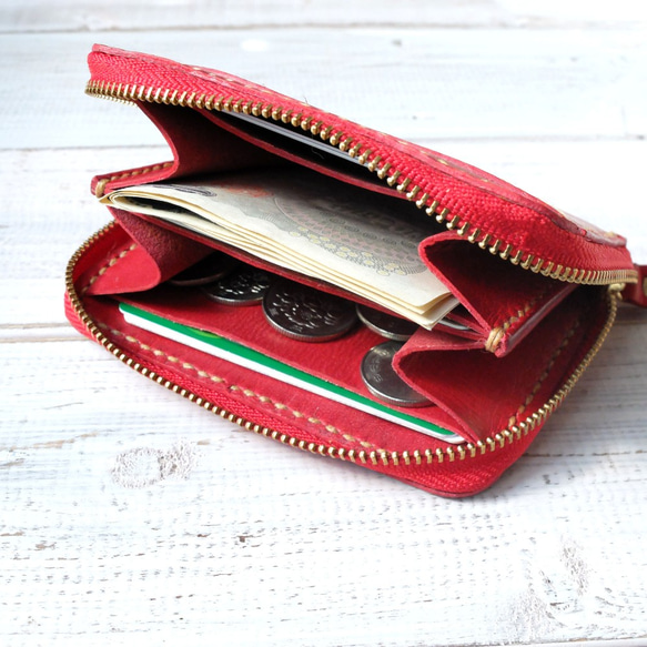 シンプルなコンパクトミニ財布　赤　レッド 4枚目の画像