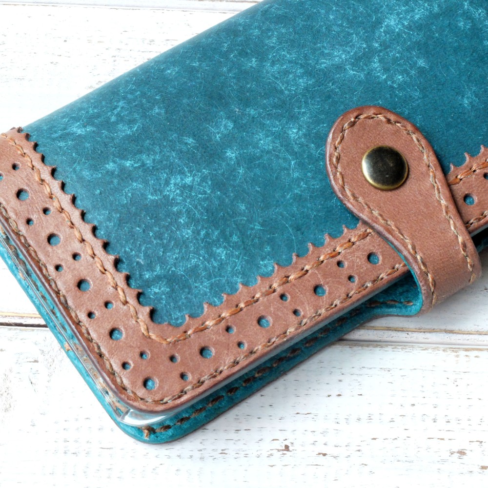 大人可愛い手帳型スマホケース　ブルー　ほぼ全機種対応 【iPhone・Androidケース】