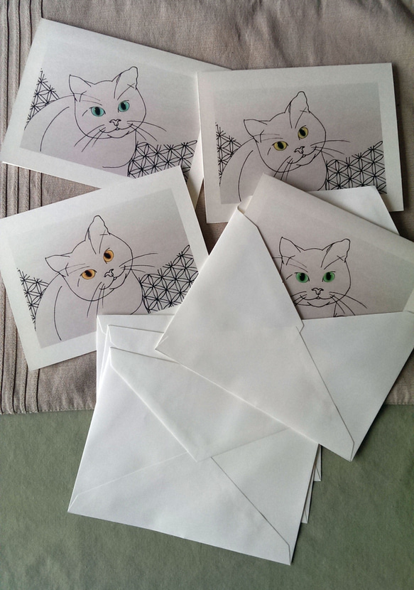 4枚組みグリーティングカード　オリジナル　ペン画　デジタルコピー　猫　 1枚目の画像