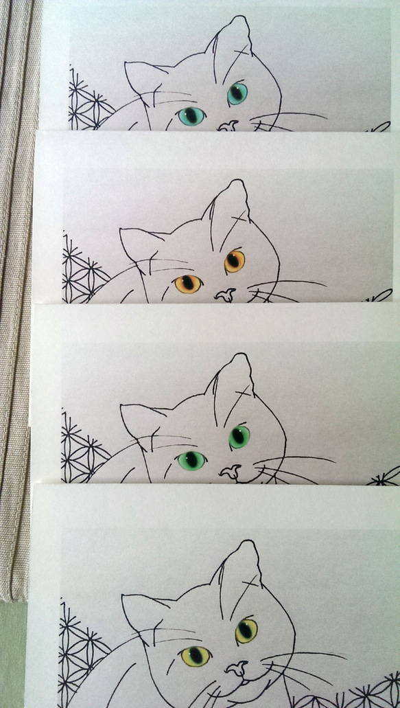 4枚組みグリーティングカード　オリジナル　ペン画　デジタルコピー　猫　 3枚目の画像