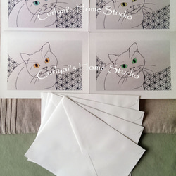4枚組みグリーティングカード　オリジナル　ペン画　デジタルコピー　猫　 4枚目の画像