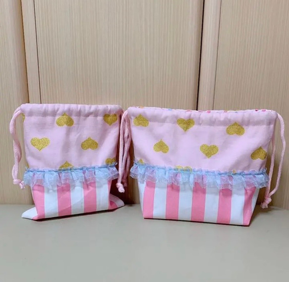 ラメ入り♡♡お弁当袋&コップ袋(ᵔᴥᵔ) 2枚目の画像