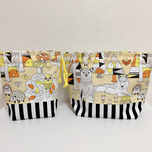 hikage★弁当袋セット　コップ袋　 ハンドメイド ハンドメイド 動物園柄、お弁当袋＆コップ袋(ᵔᴥᵔ) その他入園