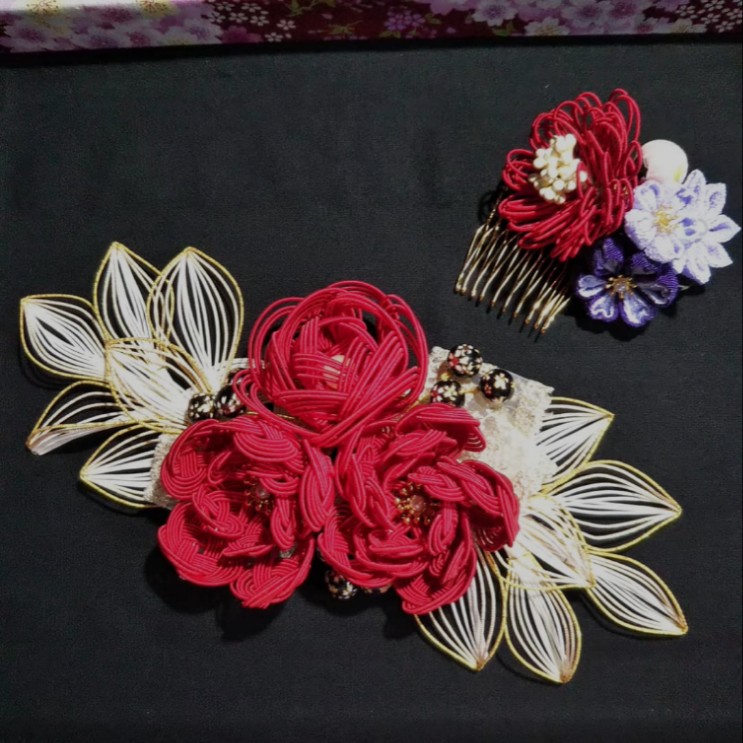 水引髪飾り  薔薇の髪飾り