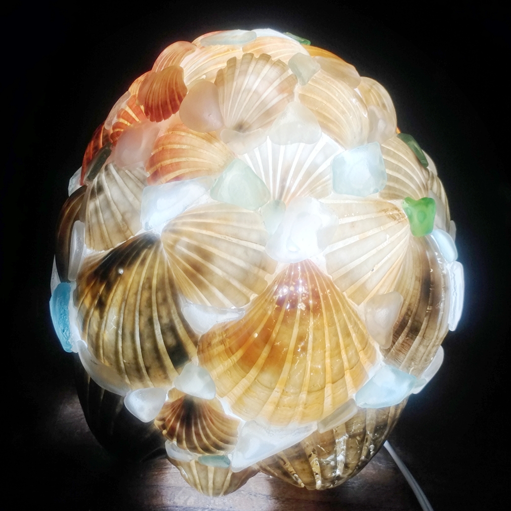 【オーダー】シェルとシーグラスのランプシェード（大） ギフトラッピング対応