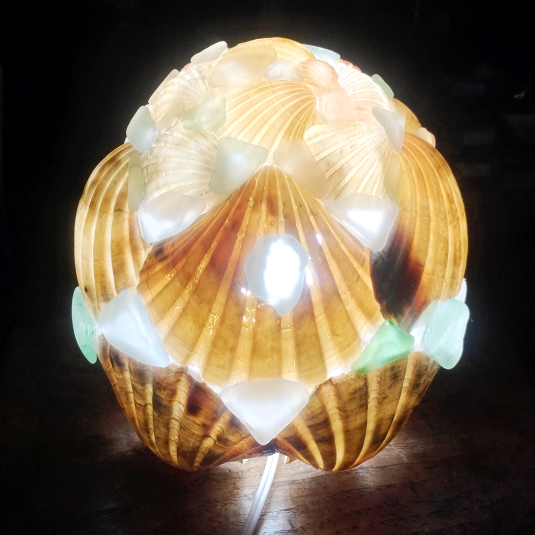 【オーダー】シェルとシーグラスのランプシェード（大） ギフトラッピング対応