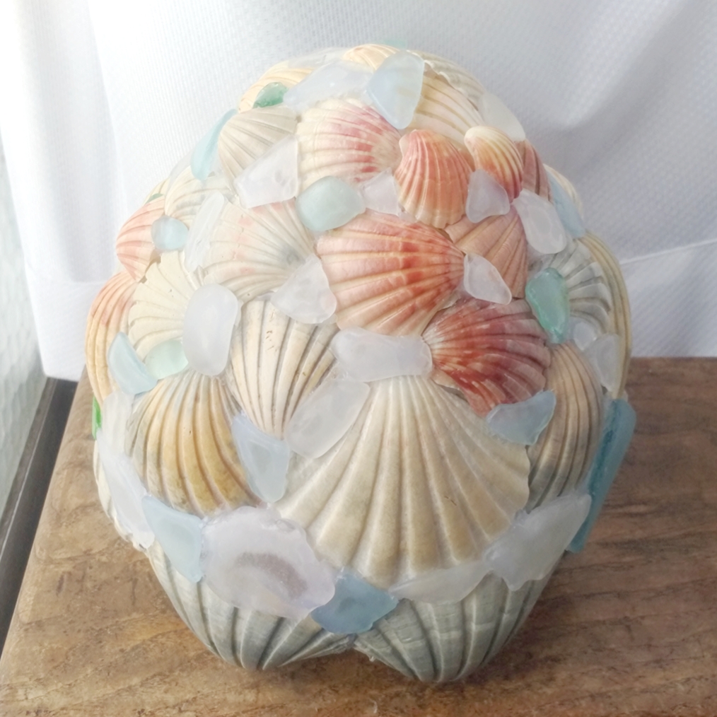 【オーダー】シェルとシーグラスのランプシェード（大） ギフトラッピング対応