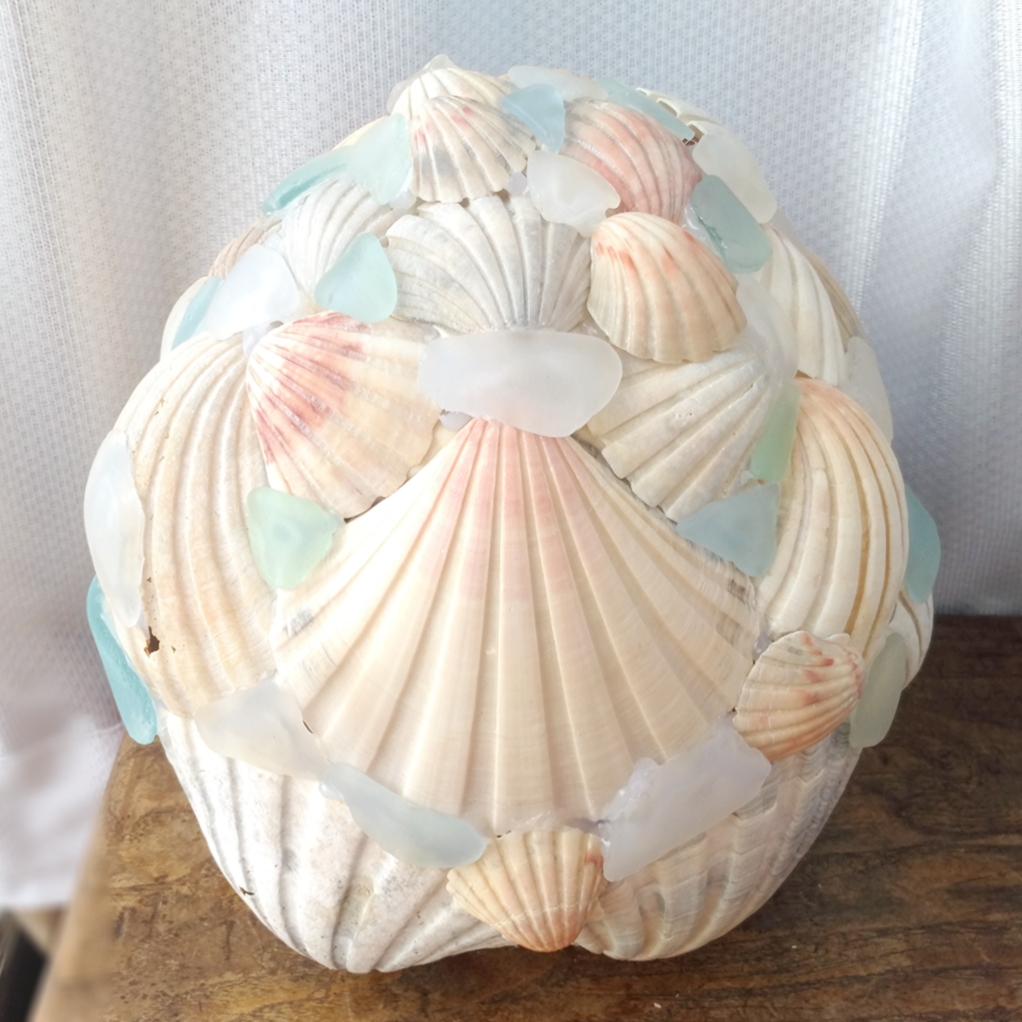 【オーダー】シェルとシーグラスのランプシェード（大） ギフトラッピング対応