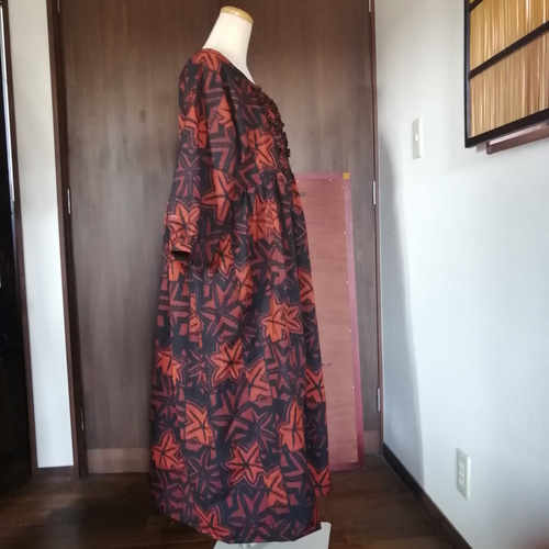 着物リメイク 紅葉柄紬ワンピース ワンピース 夢想庵 通販