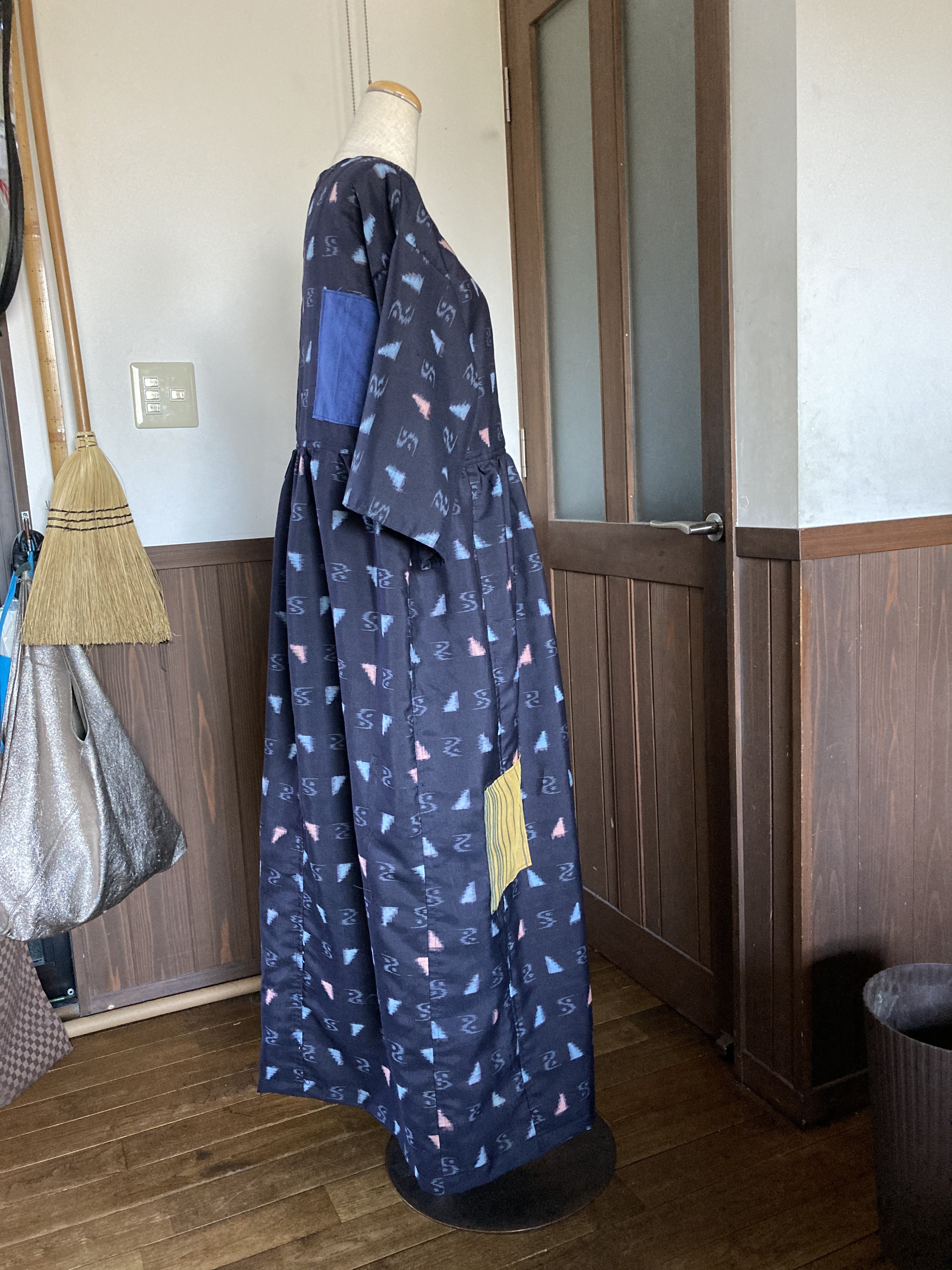 着物リメイク　絹銘仙ワンピース