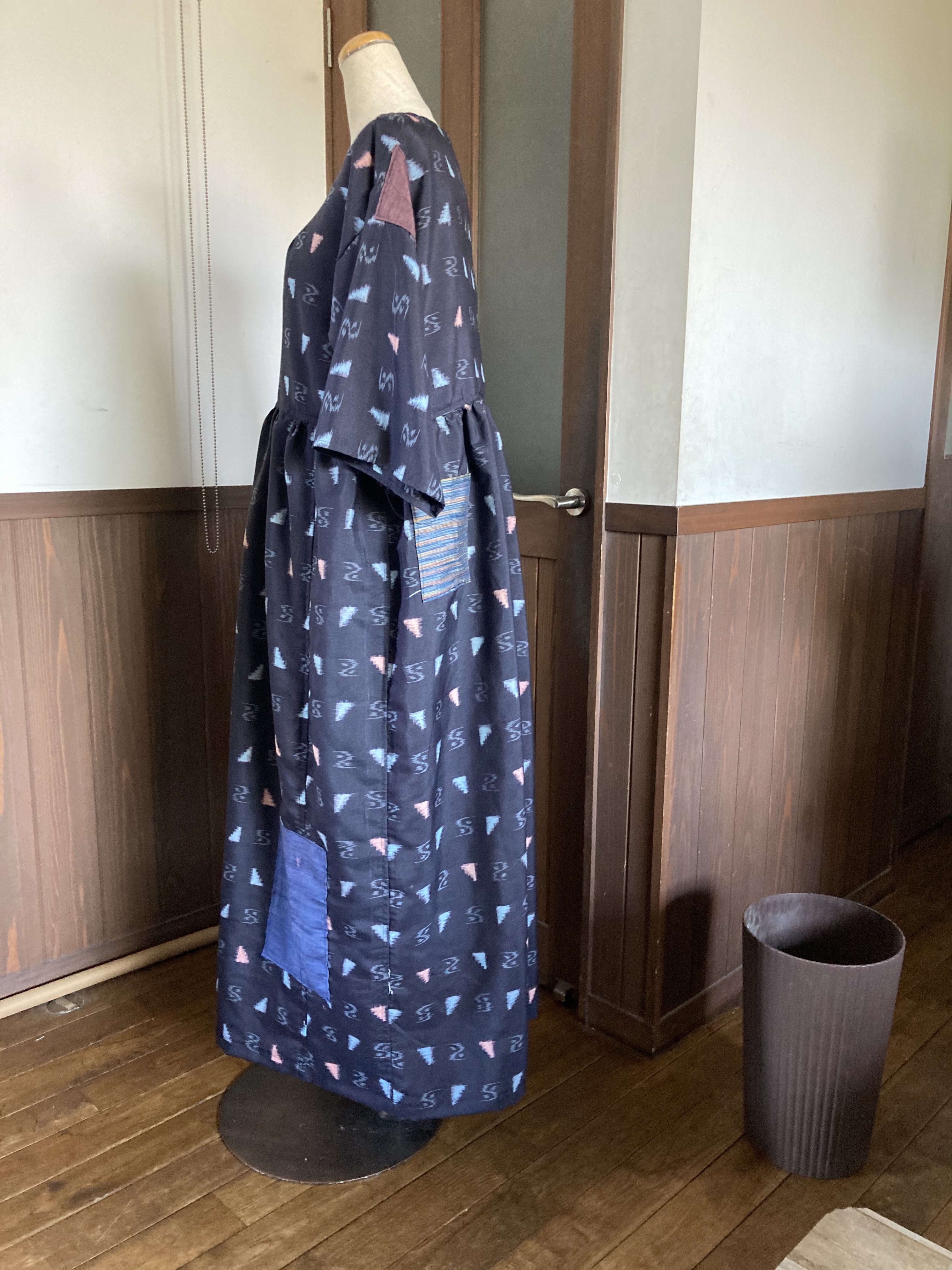 着物リメイク　絹銘仙ワンピース