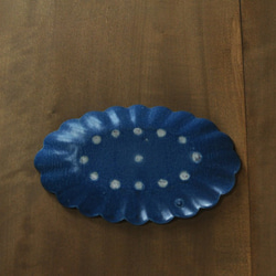 輪花楕円8.5寸鉢／青 3枚目の画像