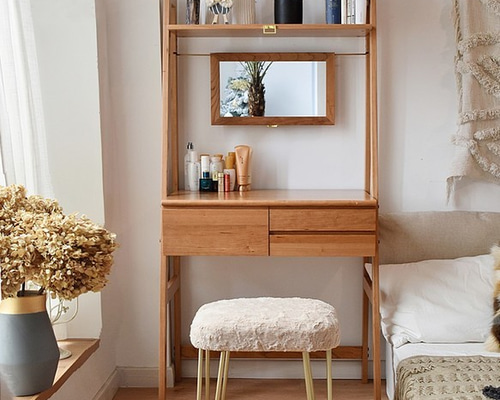 ハンドメイドドレッサー シャビーシック DIY 鏡台 100均DIY】アンティーク風ミニドレッサー【メイク道具収納