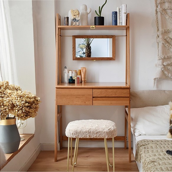 オーダーメイド 職人手作り ドレッサー 鏡台 化粧台 テーブル 机 収納 天然木 木製 無垢材 おうち時間 家具 LR 