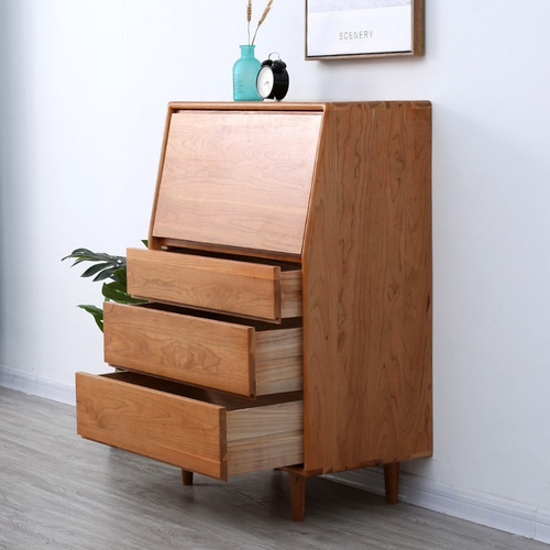 木製　デスク　ドレッサー　パソコンデスク　天然木　引き出し　ナチュラルウッド フラップ デュアル デスクドレッサー 完成品 天然木 アルダー