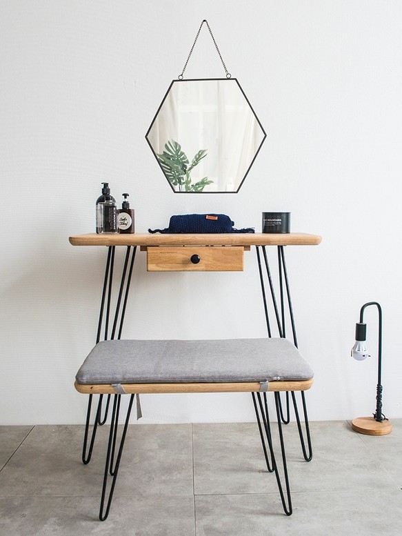 オーダーメイド 職人手作り アイアンウッド ドレッサー テーブル デスク 机 収納 天然木 無垢材 木目 オフィス LR