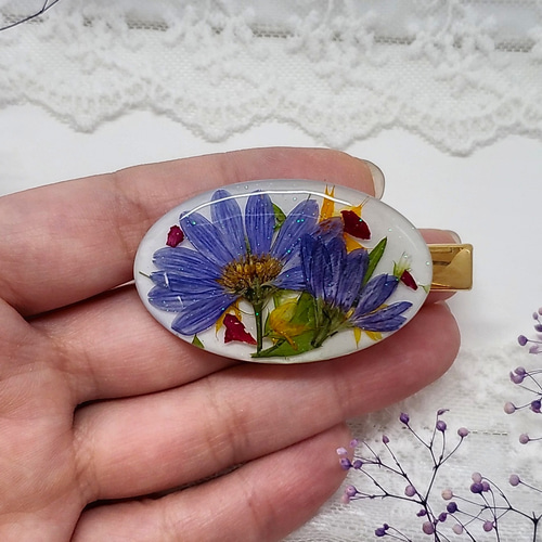 受注制作】ミヤコワスレの押し花ミニヘアクリップ✩.*˚ ヘアクリップ