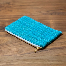 手織り布のフラットポーチ(ターコイズグリーン) 1枚目の画像