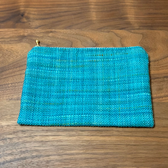 手織り布のフラットポーチ(ターコイズグリーン) 2枚目の画像