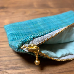 手織り布のフラットポーチ(ターコイズグリーン) 3枚目の画像