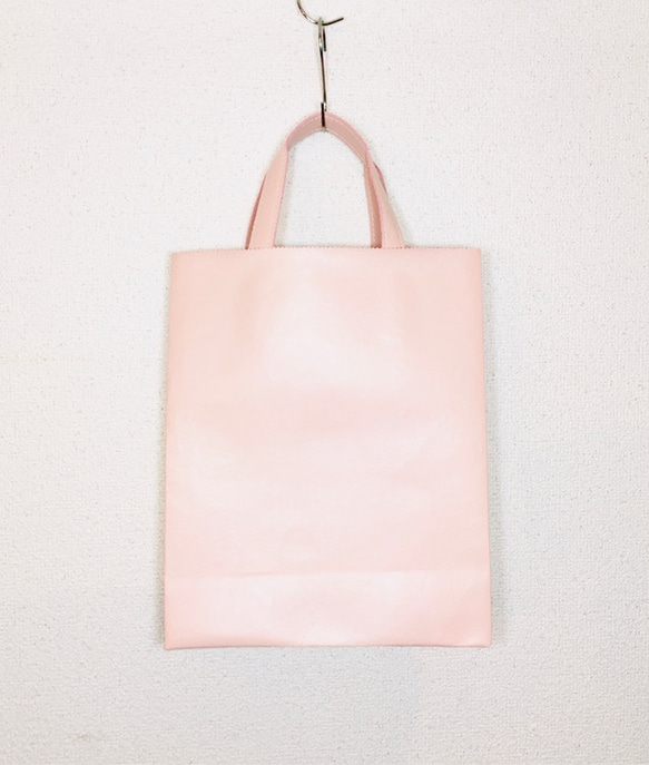 豚革 ピンク 紙袋型 ショッピングバッグ トートバッグ 2枚目の画像