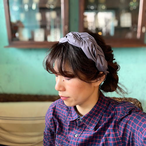 Lily パープル ケーブル編み ヘアバンド 三つ編みヘアバンド 幅9cm パープルグレー コットン 100% 大人用 ヘア