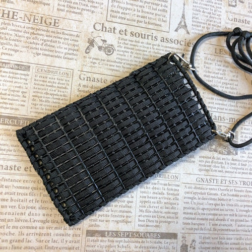 スマホポーチ パラコードストラップ付き 黒 ストラップ付き