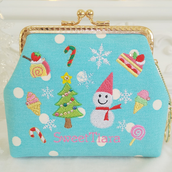 『Creema限定クリスマス2022』〜Winter Wonderland〜刺繍がま口✽二つ折りのお札も入る2ポケット付 7枚目の画像