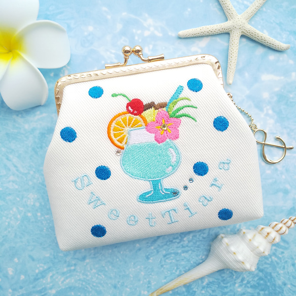 特集掲載〕がま口❋刺繍 〜トロピカルドリンクと夏の水玉刺繍