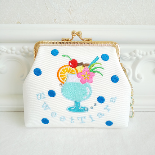 特集掲載〕がま口❋刺繍 〜トロピカルドリンクと夏の水玉刺繍〜二