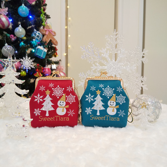 Creema限定クリスマス✨〜Shining winter world〜刺繍がま口✽お札も入る大人可愛い小銭入れ 3枚目の画像