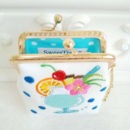 特集掲載〕小銭入れ✽刺繍 がま口✽トロピカルドリンクと夏の