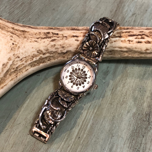 シルバー製 スカッシュブロッサム ウォッチベルト サンフェイス文字盤