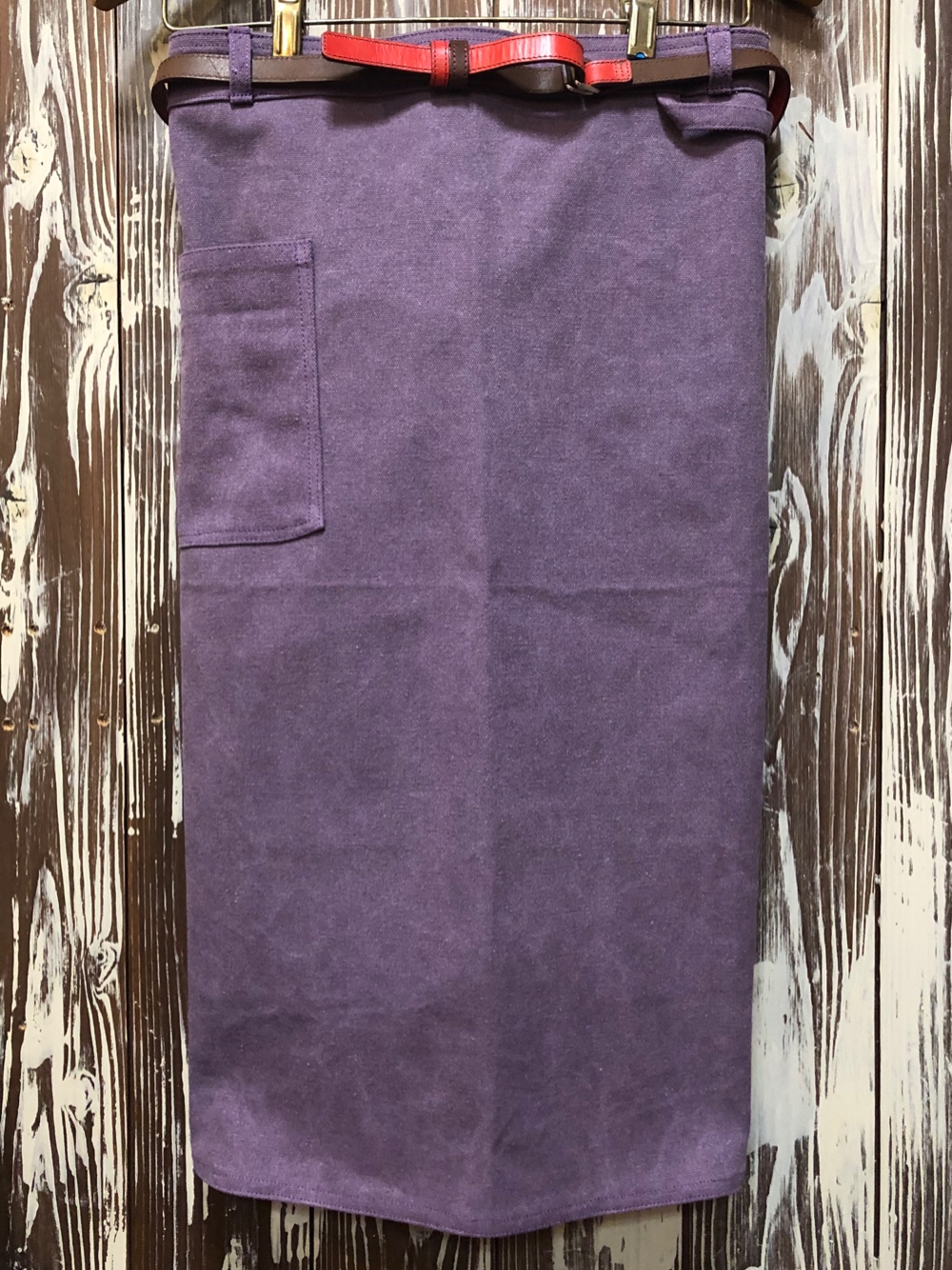 TYPE-3PU　サロンエプロン　８号ビンテージ帆布　レザーストラップ　パープル キャンプ　バーベキュー