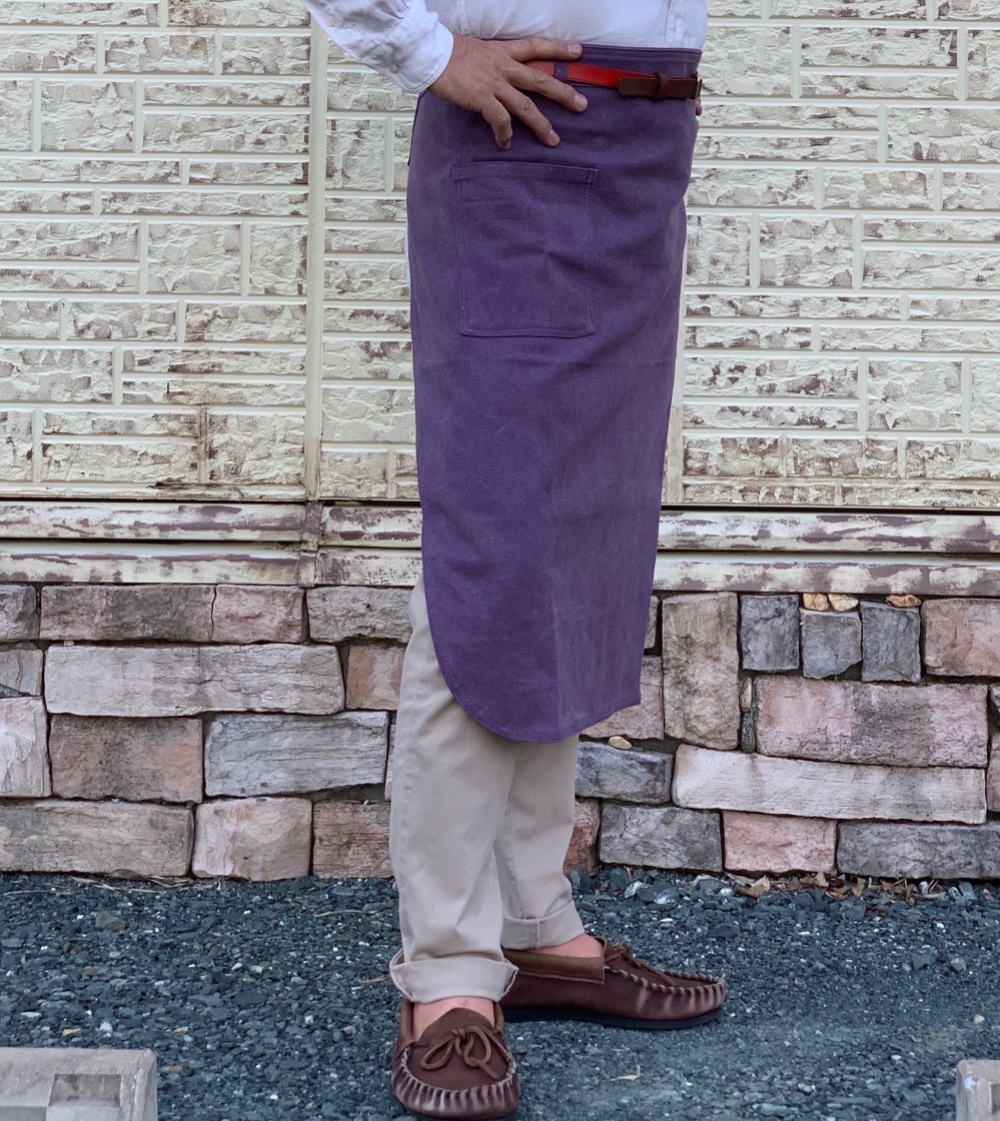 TYPE-3PU　サロンエプロン　８号ビンテージ帆布　レザーストラップ　パープル キャンプ　バーベキュー