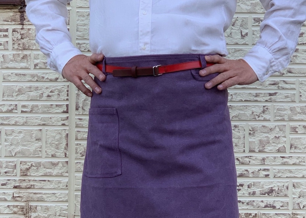 TYPE-3PU　サロンエプロン　８号ビンテージ帆布　レザーストラップ　パープル キャンプ　バーベキュー