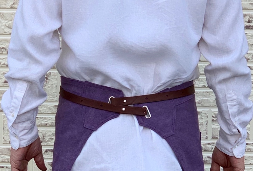 TYPE-3PU　サロンエプロン　８号ビンテージ帆布　レザーストラップ　パープル キャンプ　バーベキュー