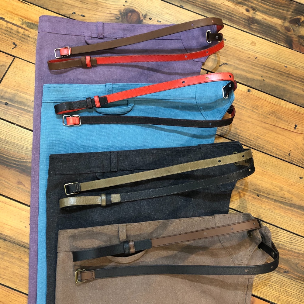 TYPE-3PU　サロンエプロン　８号ビンテージ帆布　レザーストラップ　パープル キャンプ　バーベキュー