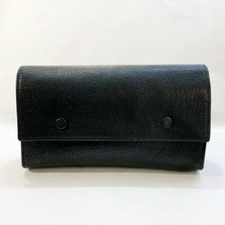 【牛革】ブラックボタン大容量長財布〈BLACK〉　メンズウォレット　本革　シンプル　大容量　W0014 2枚目の画像