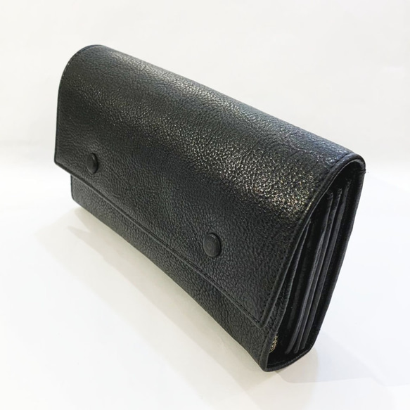 【牛革】ブラックボタン大容量長財布〈BLACK〉　メンズウォレット　本革　シンプル　大容量　W0014 3枚目の画像