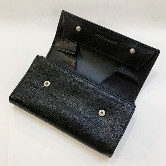 【牛革】ブラックボタン大容量長財布〈BLACK〉　メンズウォレット　本革　シンプル　大容量　W0014 5枚目の画像