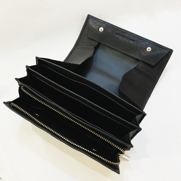 【牛革】ブラックボタン大容量長財布〈BLACK〉　メンズウォレット　本革　シンプル　大容量　W0014 6枚目の画像