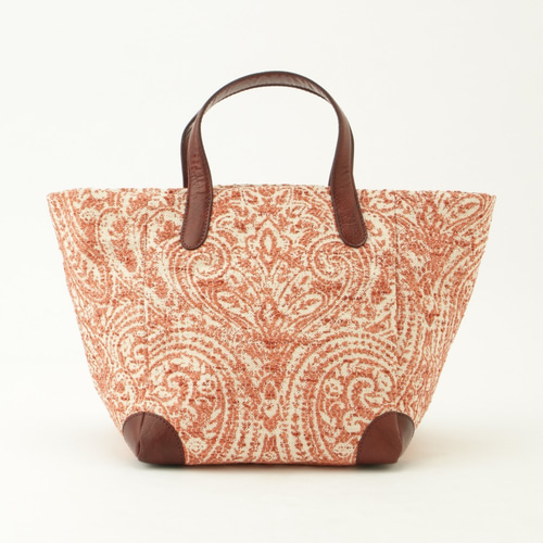 綿x水牛革】コンビ素材ペイズリー柄のトートバッグSサイズ M9141